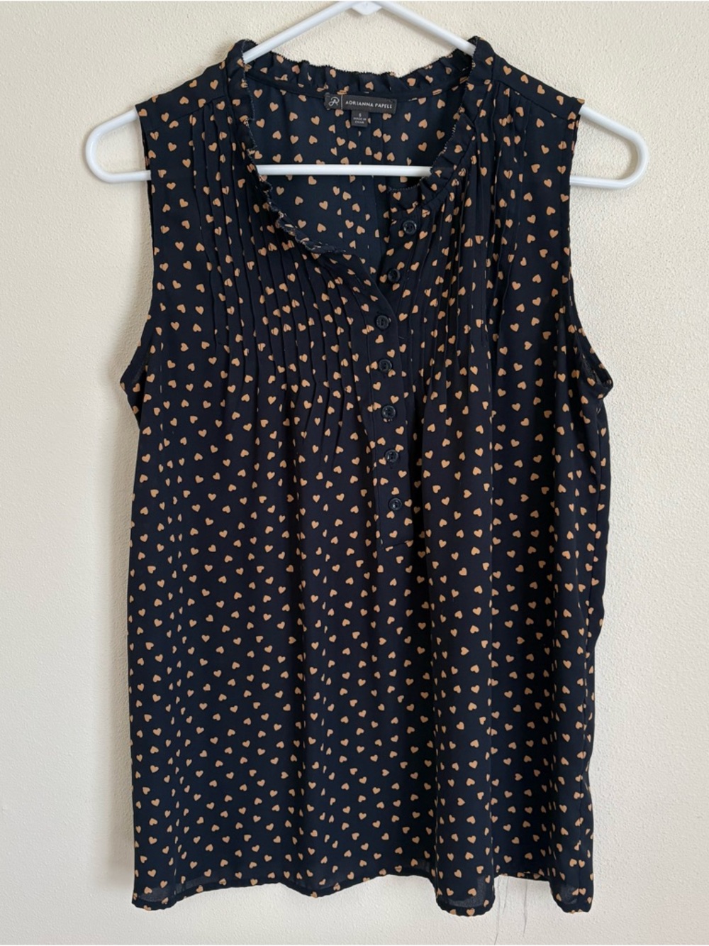 Adrianna Papell Navy Blue Sleeveless Heart-Print Blouse Size S